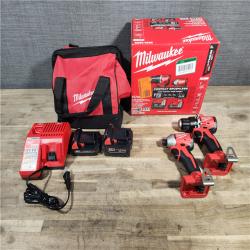 HOUSTON LOCATION - AS-IS M18 18-Volt Lithium-Ion Brushless Cordless Compact Hammer Drill/Impact Combo Kit (2-Tool) with (2) Batteries, Bag
