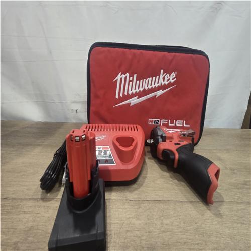AS-IS Milwaukee FUEL 12V Li-Ion Brushless Cordless Stubby 3/8 in. Impact Wrench Kit