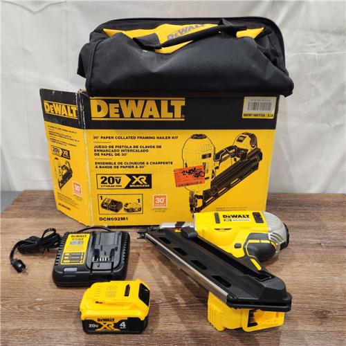 AS- IS DeWalt 20V MAX Brushless Cordless 2-Speed 30° Paper Collated Framing Nailer Kit (included battery &  charge)
