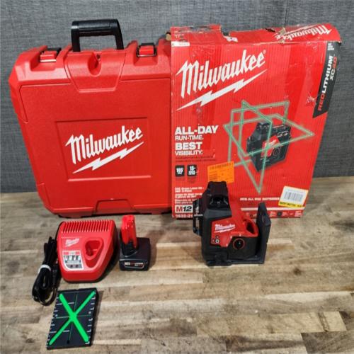 HOUSTON LOCATION - AS-IS Milwaukee-3632-21 M12 Green Beam Laser 360° 3-Plane Kit