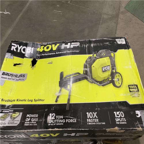Dallas Location - As-Is RYOBI 40V HP Brushless 12-Ton Kinetic Battery Electric Log Splitter Kit - 4.0Ah Battery and Charger Included