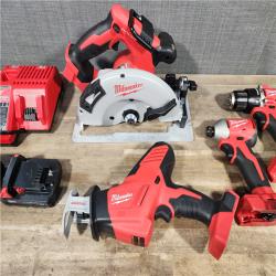 HOUSTON LOCATION - AS-IS Milwaukee M18 18-Volt Lithium-Ion Brushless Cordless Combo Kit (4-Tool) with 2-Batteries  1-Charger
