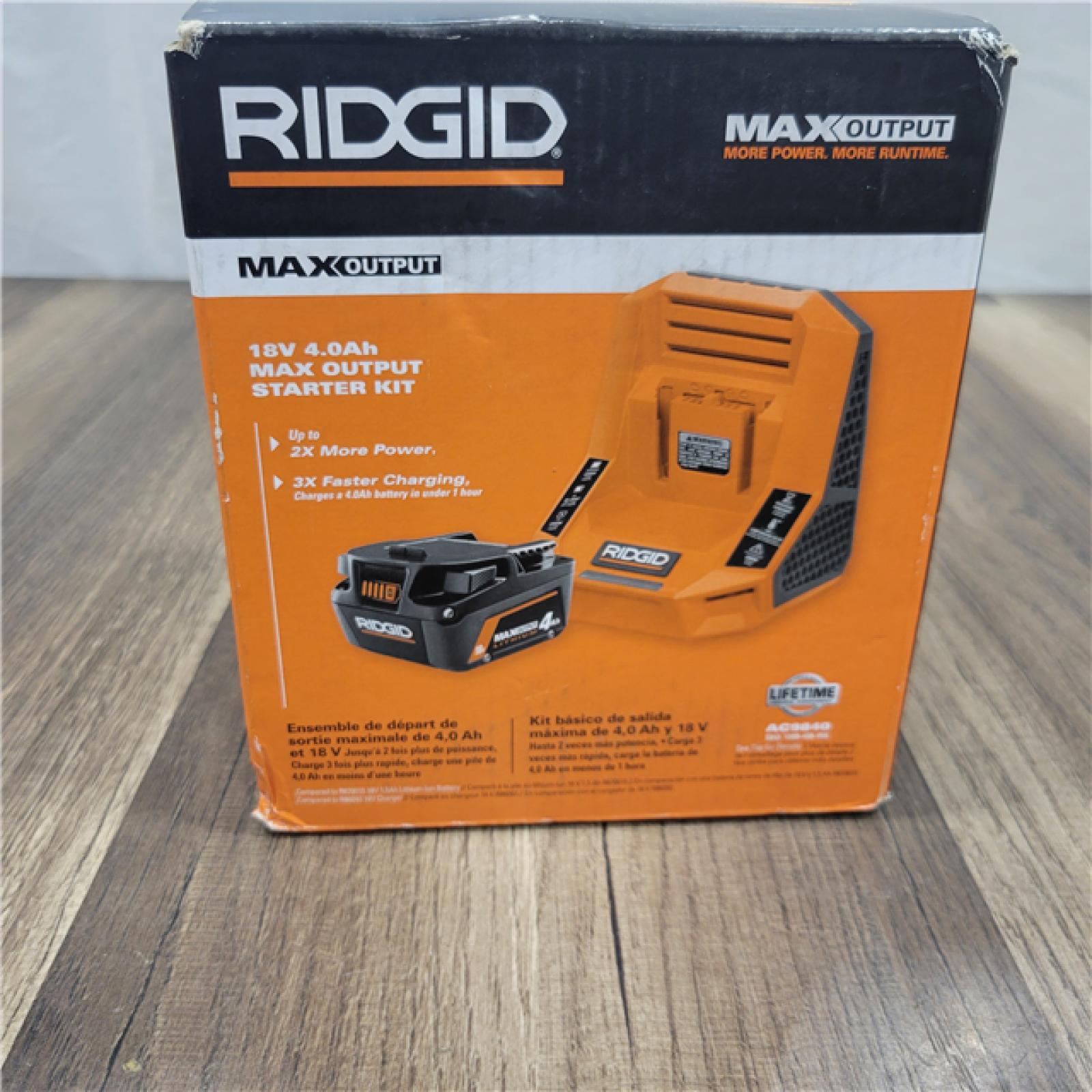 NEW! RIDGID 18V 4.0 Ah MAX Output Starter Kit with Rapid Charger