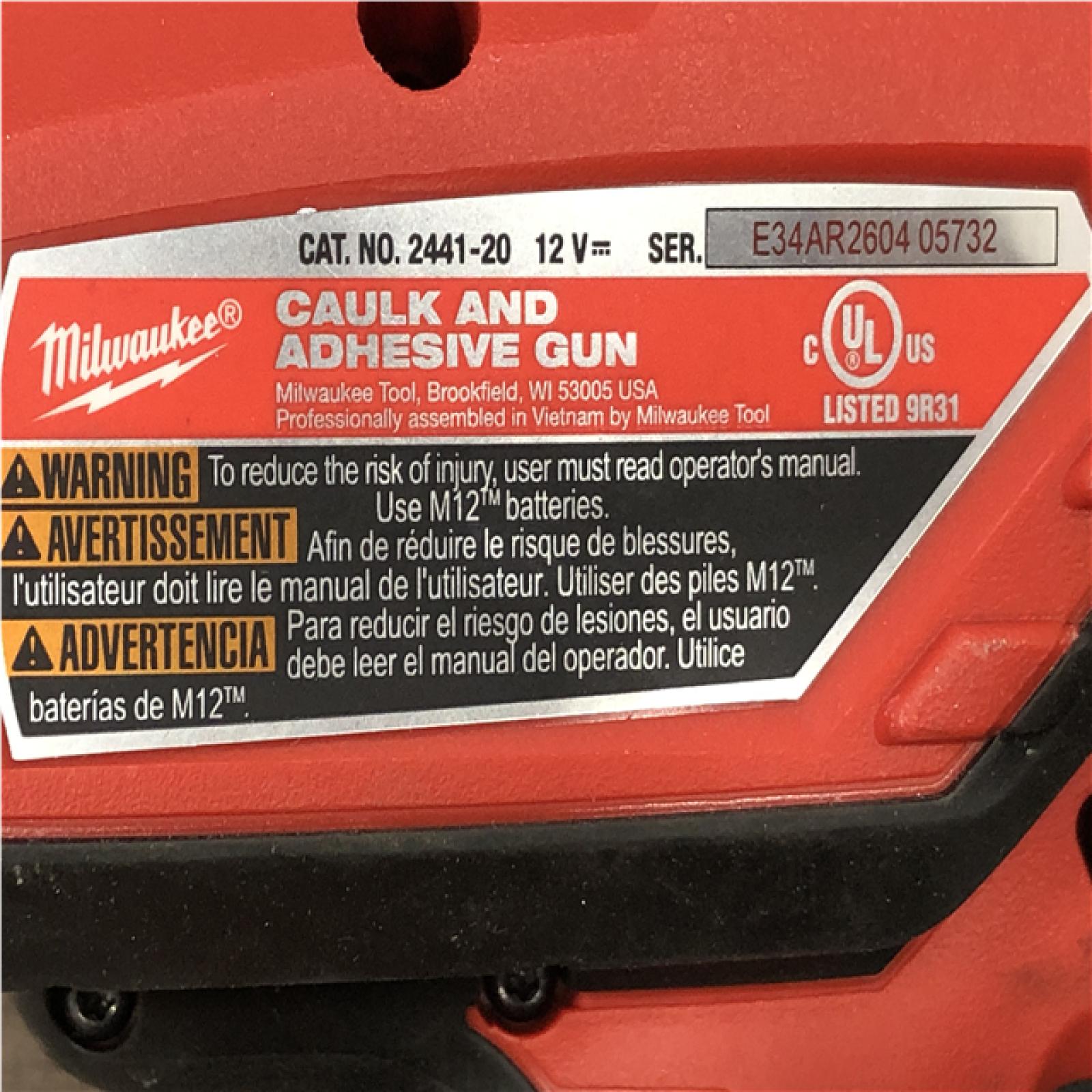 AS-IS Milwaukee 12V Lithium-Ion Cordless 10 oz. Adhesive and Caulk Gun (Tool-Only)