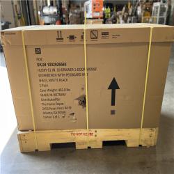 DALLAS LOCATION- Husky 61 in. W x 26 in. D Heavy Duty 10-Drawer 1-Door Mobile Workbench with Hardwood Top, Pegboard and Shelf in Matte Black
