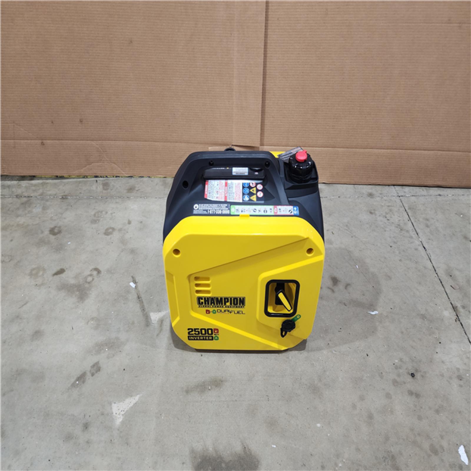 HOUSTON LOCATION - AS - IS CHAMPION 2500/1850-Watt Recoil Start Gasoline/Propane Powered Dual Fuel Inverter Generator with Quiet Technology and CO Shield