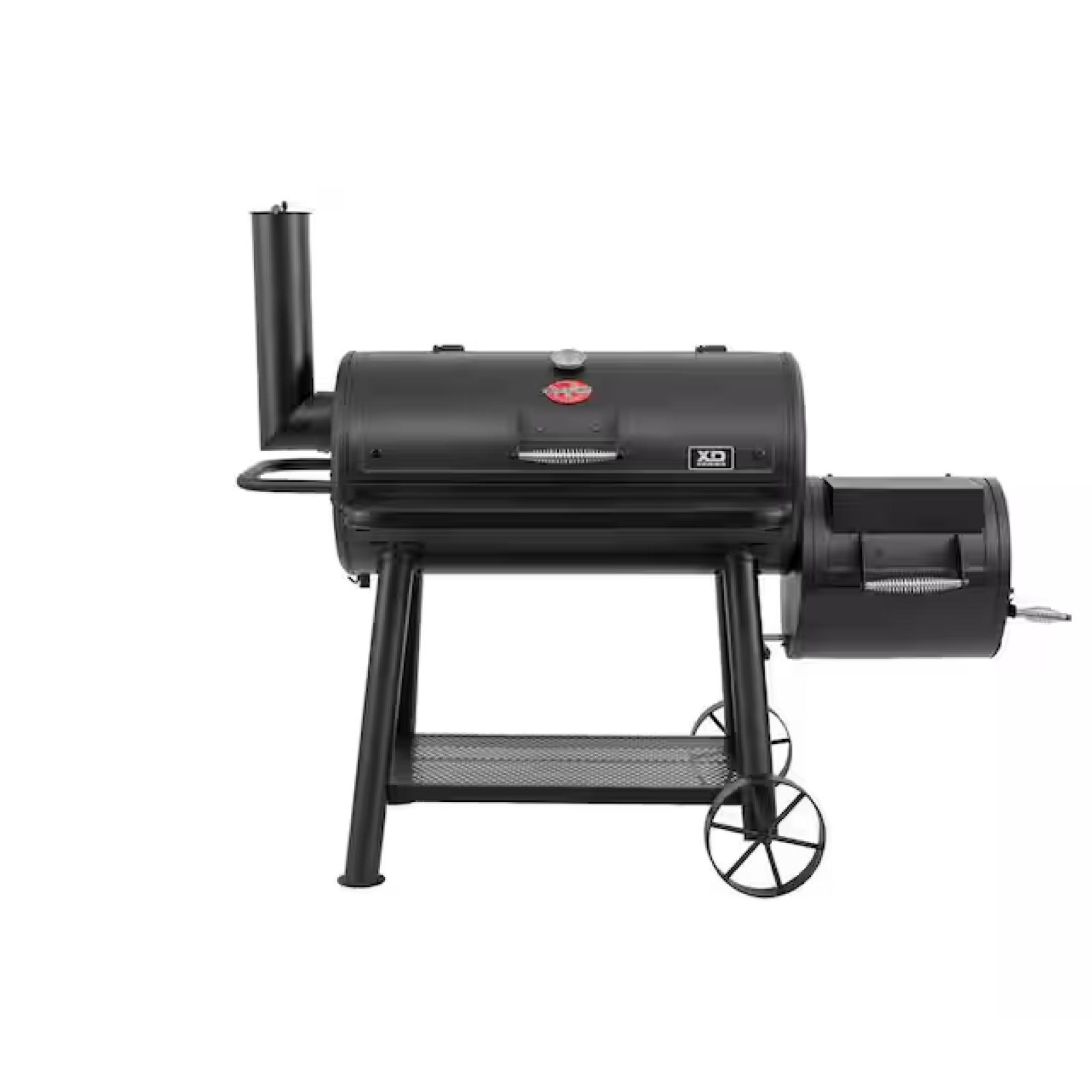 DALLAS LOCATION - Char-Griller Grand Champ Charcoal Grill and Offset Smoker in Black