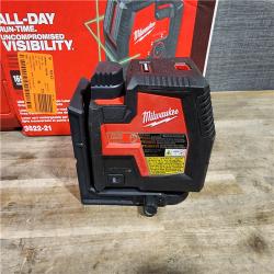 HOUSTON LOCATION - AS-IS (APPEARS LIKE NEW) Milwaukee-3522-21 Green Beam Laser Cross Line Plumb Point USB Rechargeable