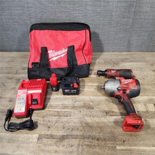 HOUSTON LOCATION - AS-IS Milwaukee M12/M18 12/18V Lithium-Ion Cordless 3/8 in. Ratchet and 1/2 in. High Torque Impact Wrench with Friction Ring Combo Kit