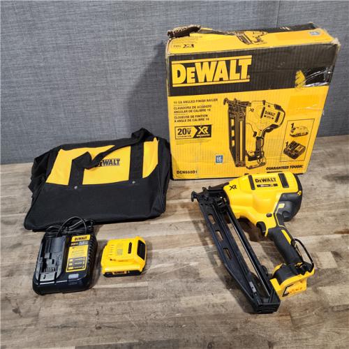 HOUSTON LOCATION - AS-IS DeWalt 20V 16 Gauge Cordless Angled Finish Nailer Kit W/ 2Ah Battery
