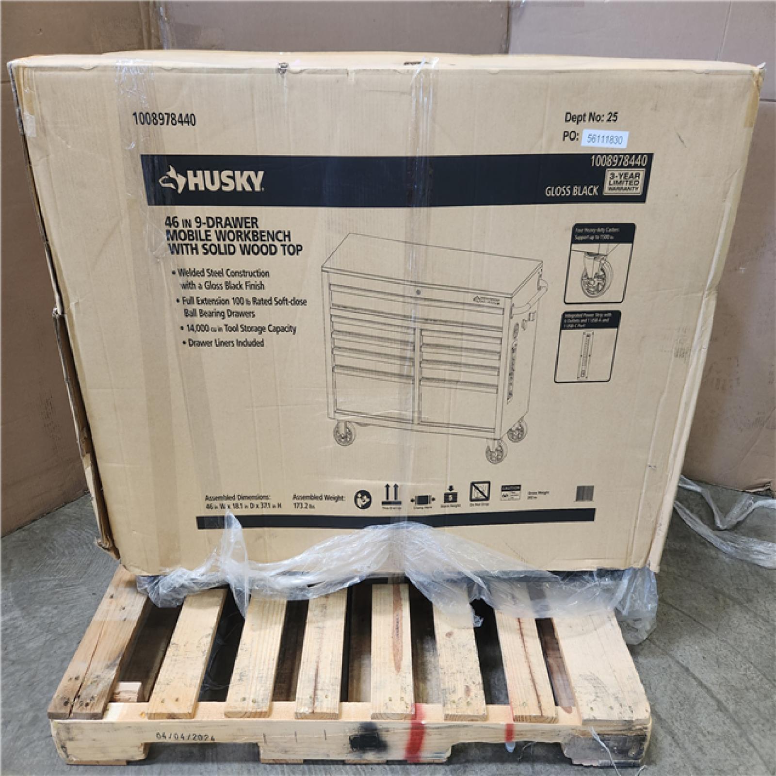 Phoenix Husky Tool Storage 46 in. W x 18 in. D 9-Drawer Mobile Workbench Cabinet in Gloss Black