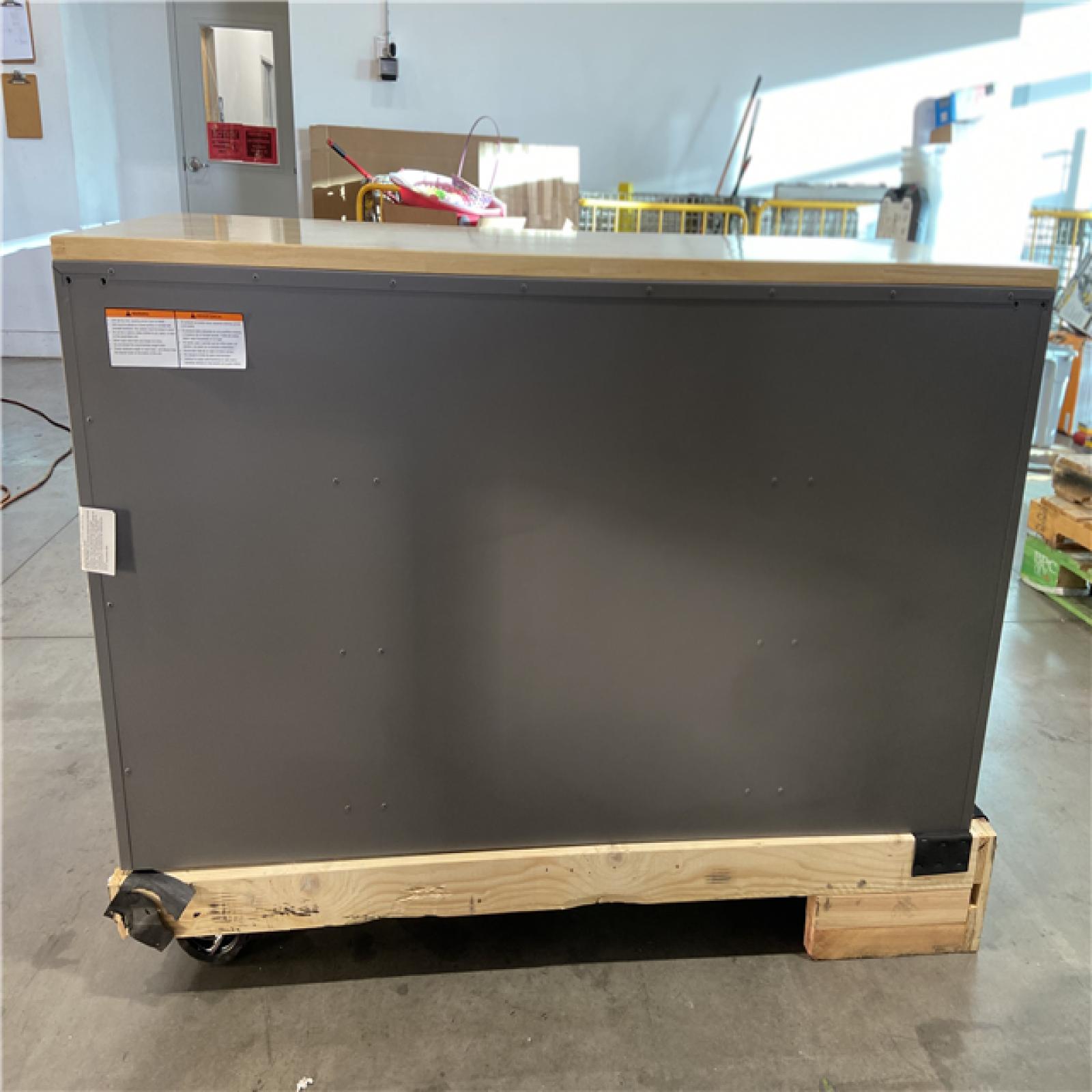 DALLAS LOCATION - Husky Heavy Duty 61 in. W x 23 in. D 15-Drawer Matte Gray Mobile Workbench Cabinet with Solid Wood Top