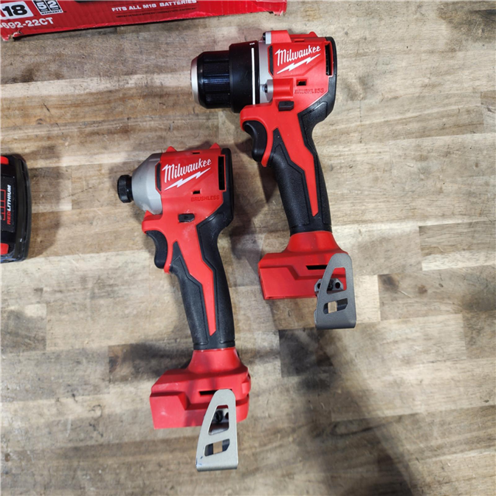 HOUSTON LOCATION - AS-IS Milwaukee M18 18V Lithium-Ion Brushless Cordless Compact Drill/Impact Combo Kit (2-Tool) W/(2) 2.0 Ah Batteries, Charger & Bag