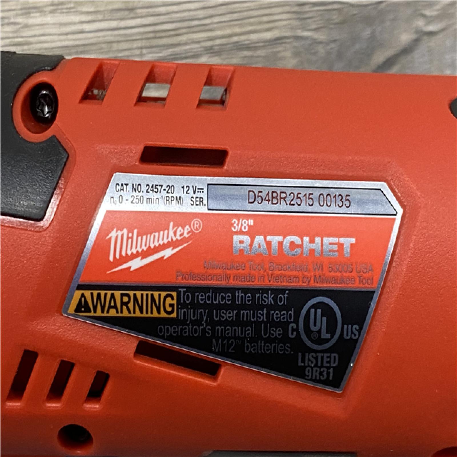 AS-IS Milwaukee 12/18V Lithium-Ion Cordless 3/8 in. Ratchet and 1/2 in. High Torque Impact Wrench with Friction Ring Combo Kit
