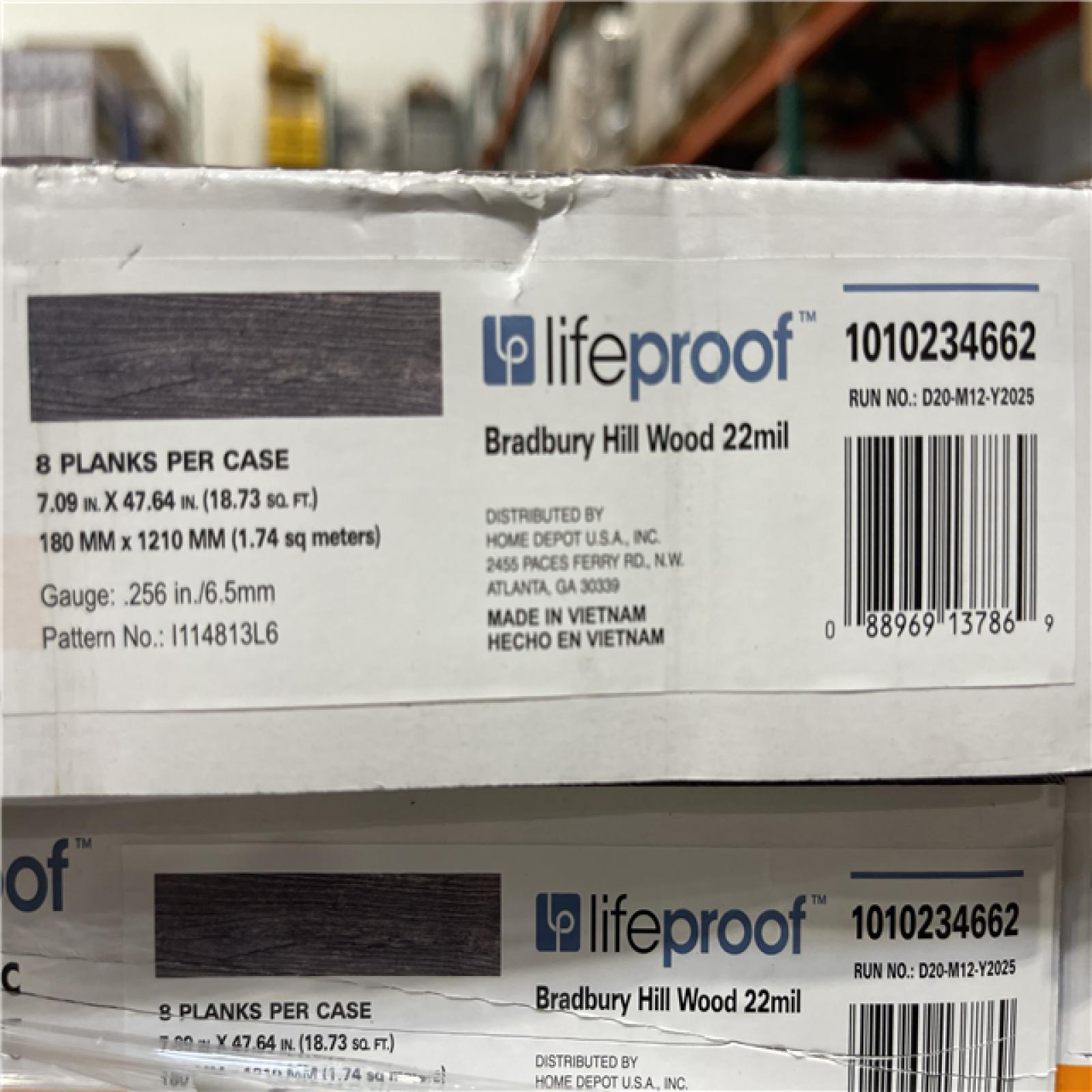 DALLAS LOCATION- Lifeproof Bradbury Hill Wood 22 MIL x 7.1 in. W x 48 in. L Click Lock Waterproof Luxury Vinyl Plank Flooring PALLET-(51 CASES)
