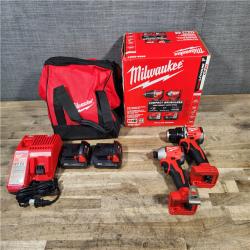 HOUSTON LOCATION - AS-IS Milwaukee M18 18V Lithium-Ion Brushless Cordless Compact Drill/Impact Combo Kit (2-Tool) W/(2) 2.0 Ah Batteries  Charger & Bag