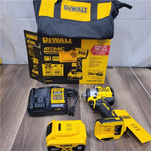 LIKE NEW! DEWALT ATOMIC 20V MAX Lithium-Ion Brushless Cordless 1/2 in. Variable Speed Impact Wrench Kit with 5 Ah Battery and Charger