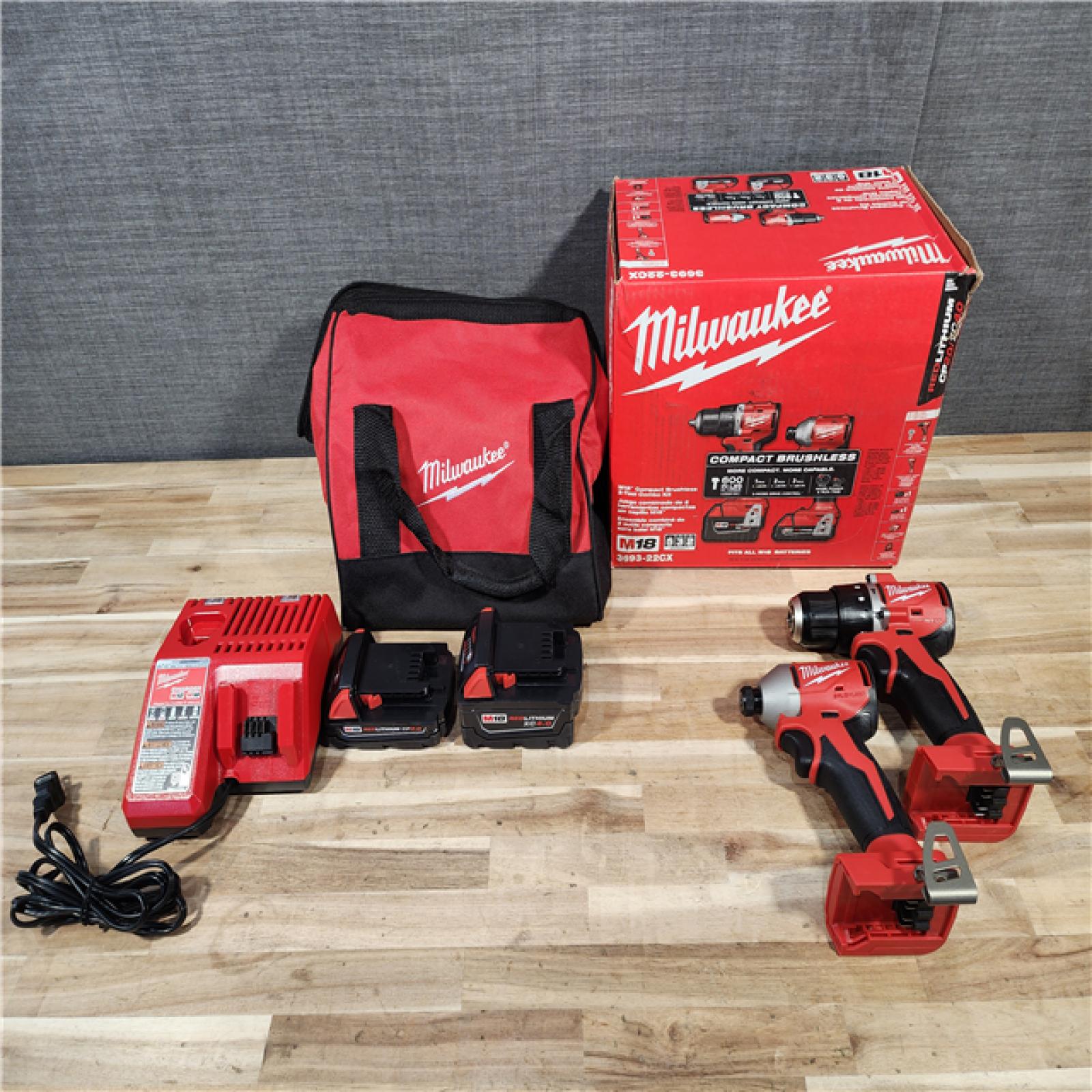 HOUSTON LOCATION - AS-IS Milwaukee 18-Volt Lithium-Ion Brushless Cordless Compact Hammer Drill/Impact Combo Kit