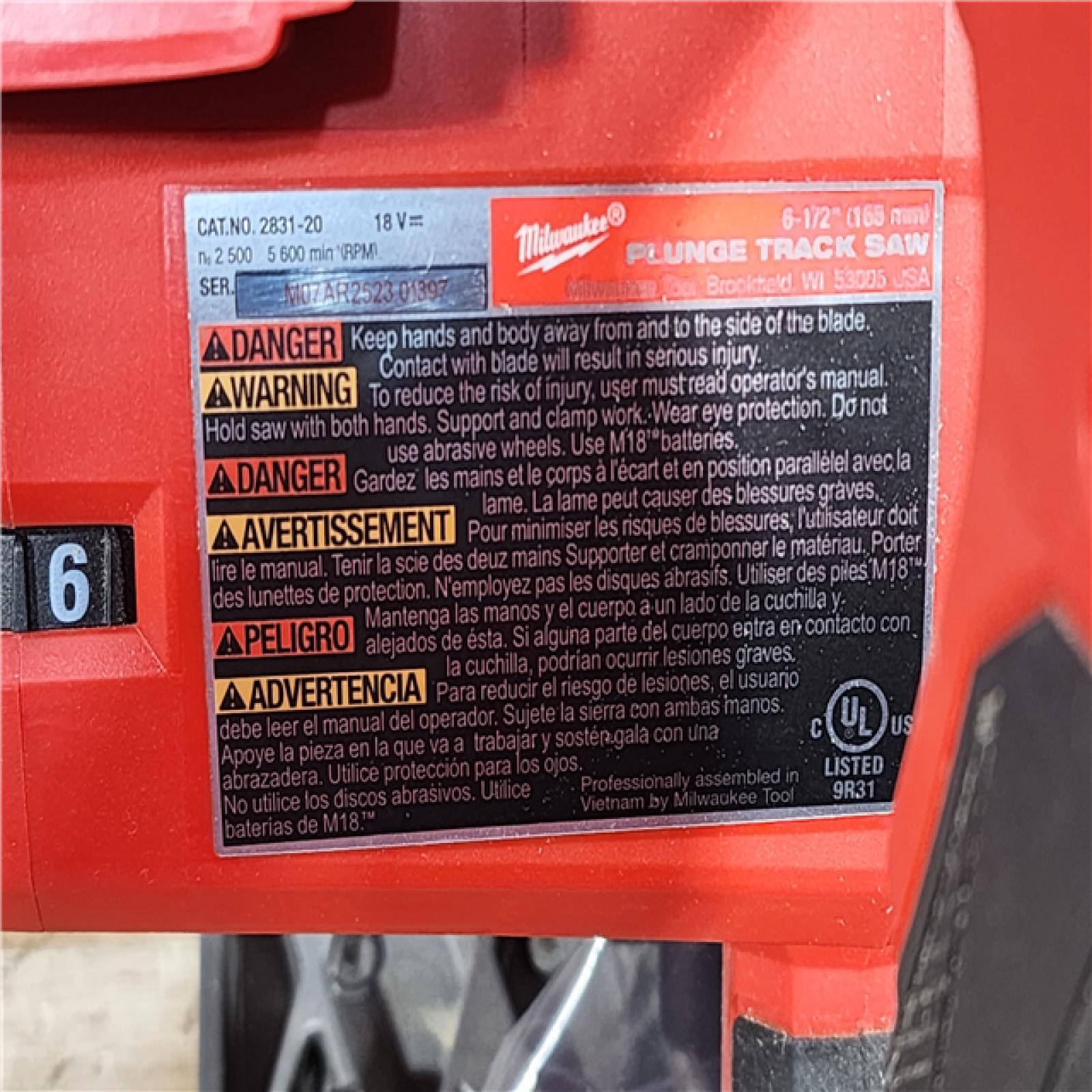 HOUSTON LOCATION - AS-IS Milwaukee FUEL 18V Lithium-Ion Cordless Brushless 6-1/2 in. Plunge Cut Track Saw (Tool-Only)