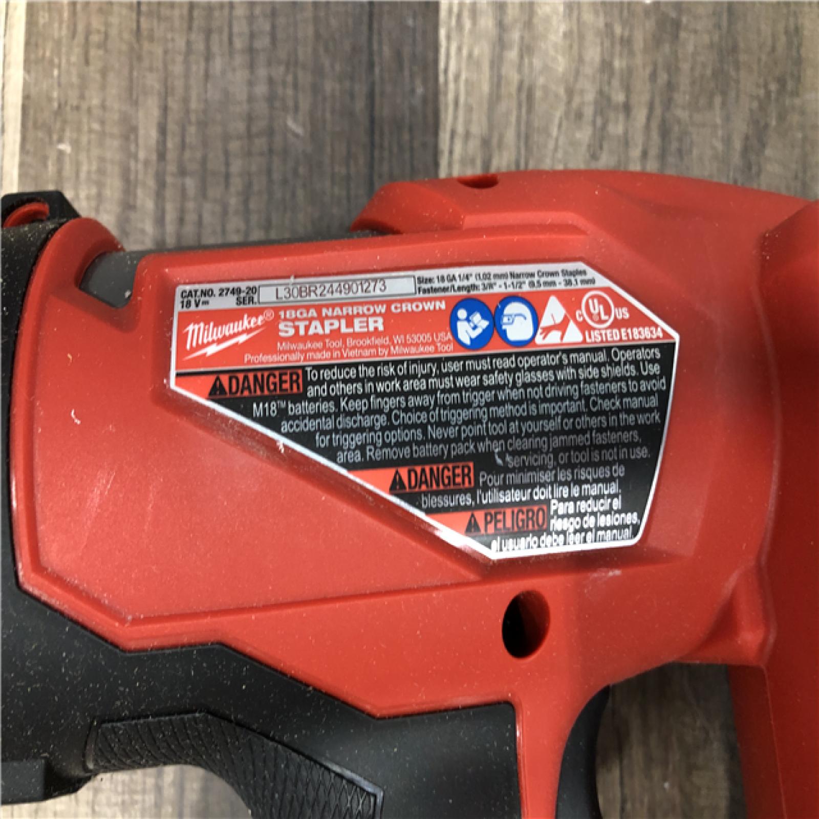 AS-IS Milwaukee FUEL 18-Volt Lithium-Ion Brushless Cordless 18-Gauge 1/4 in. Narrow Crown Stapler (Tool-Only)
