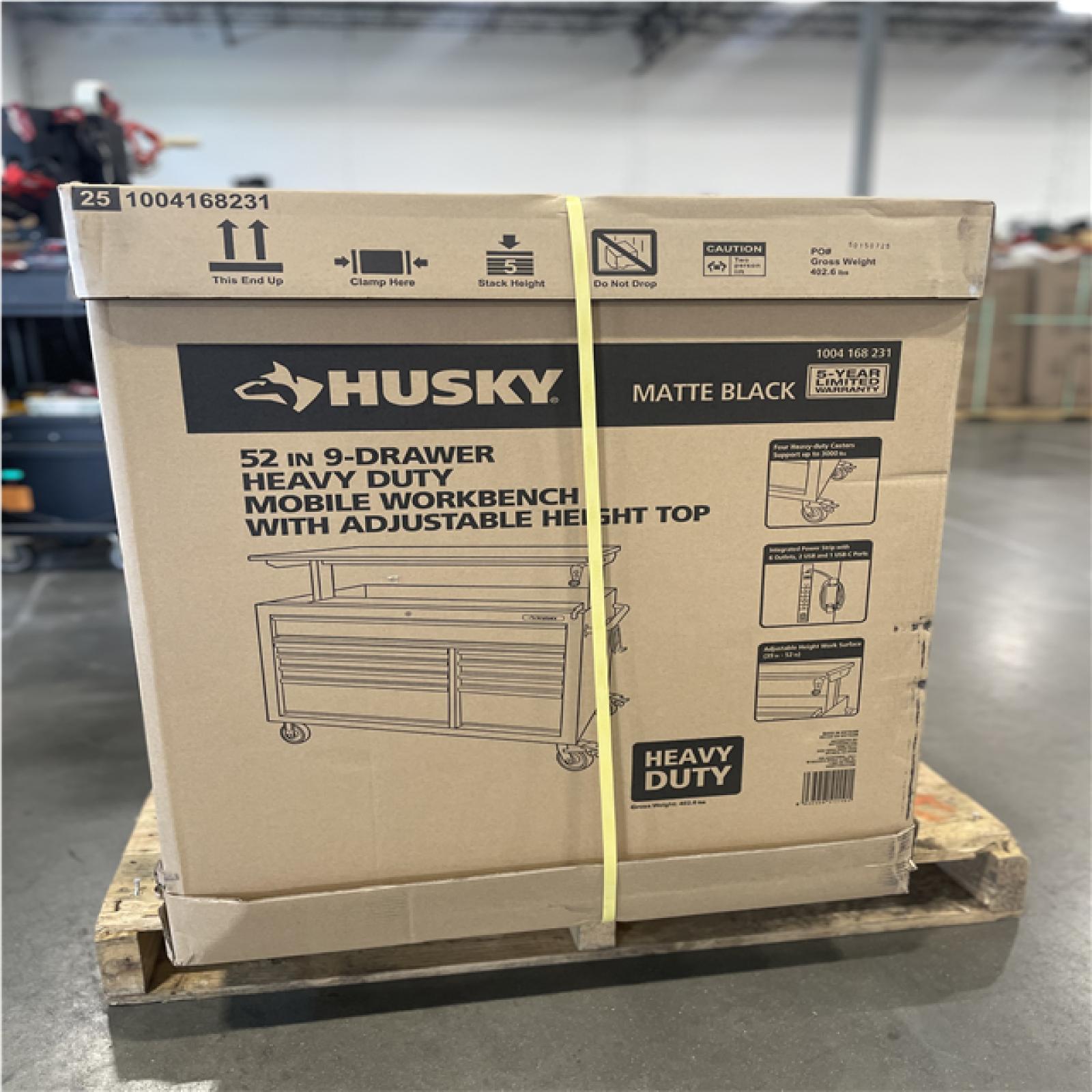 DALLAS LOCATION- AS-IS HUSKY 52 in. W x 25 in. D Heavy Duty 9-Drawer Mobile Workbench Cabinet