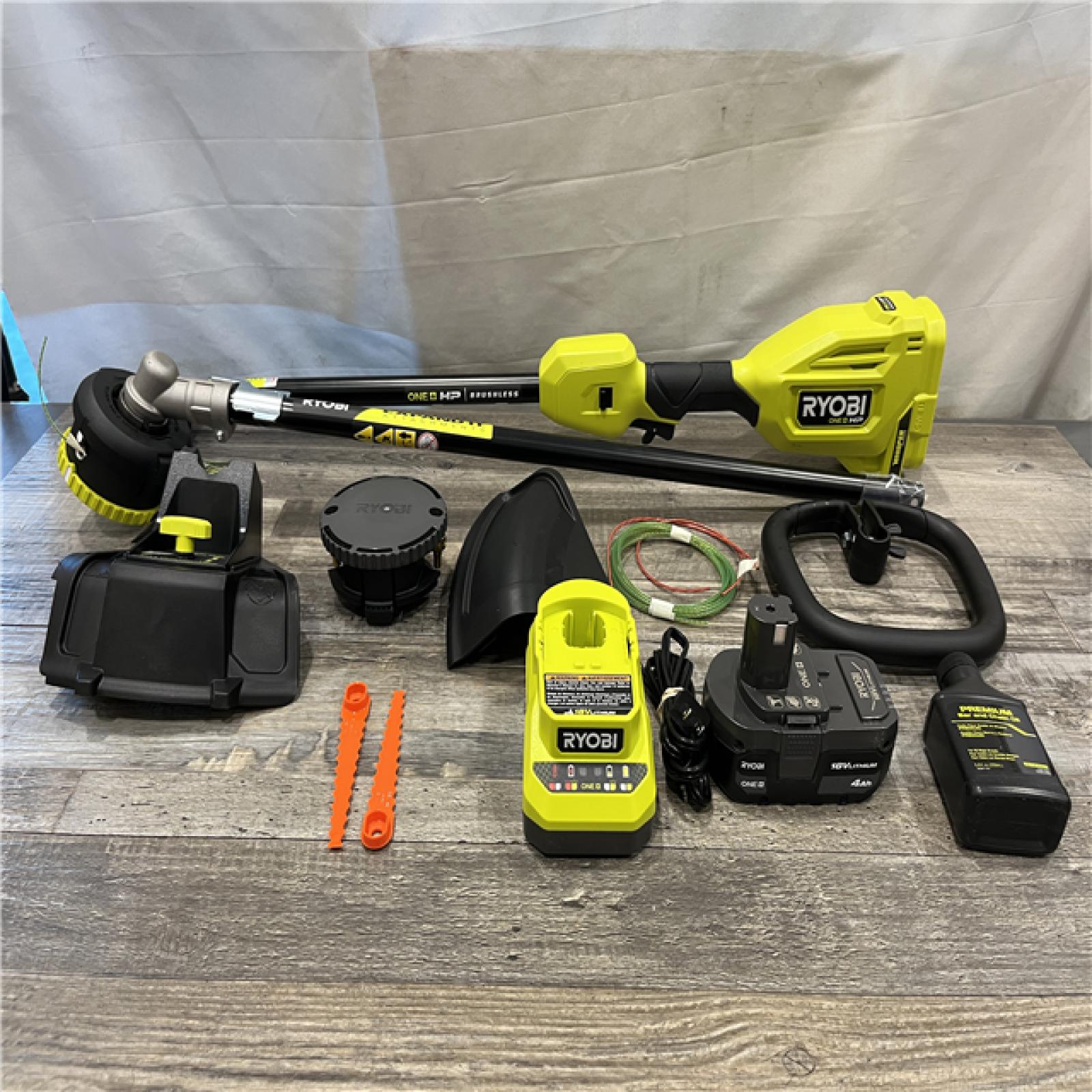 AS-IS RYOBI ONE+ HP 18V Brushless Whisper Series 15 in. Cordless Attachment Capable String Trimmer Kit