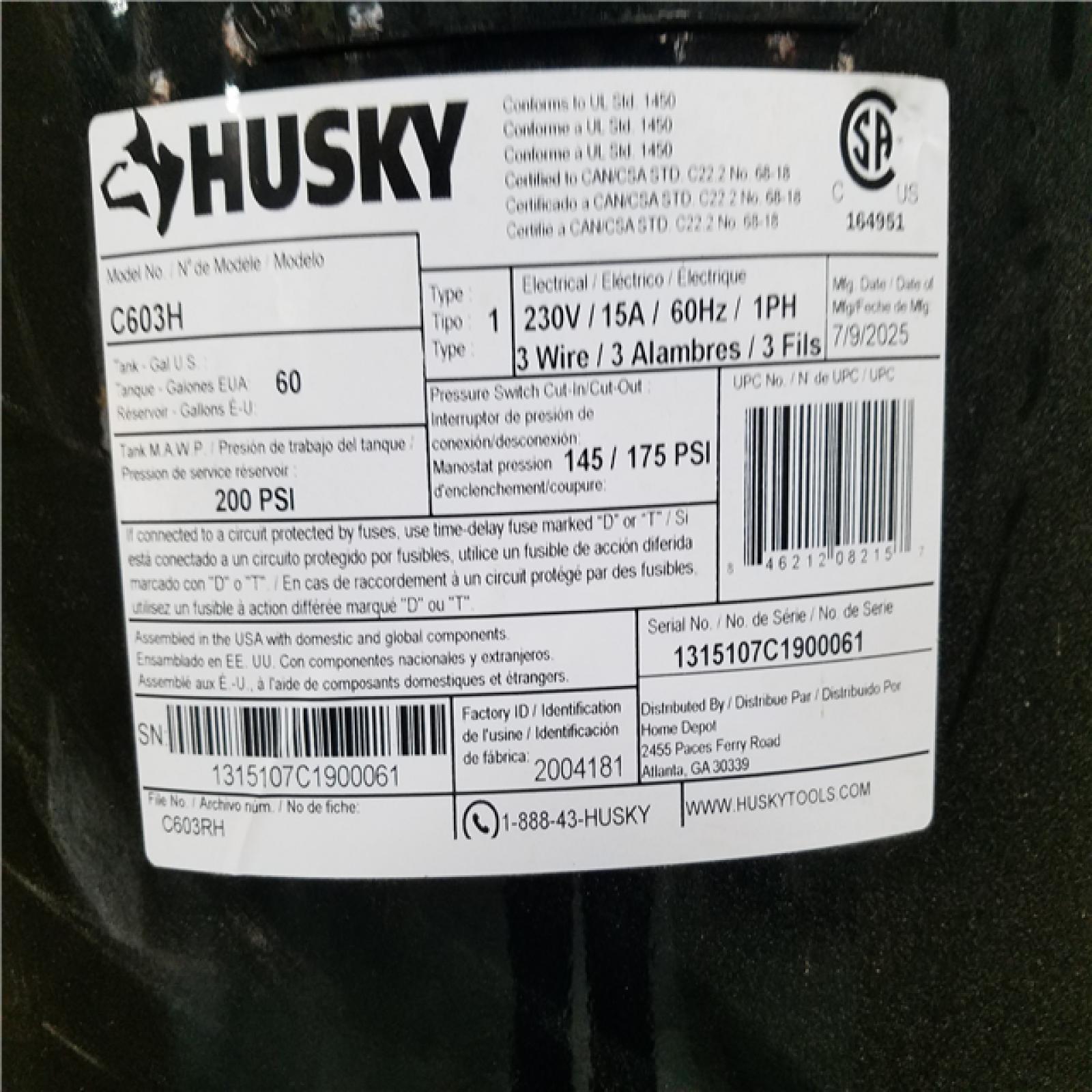 CALIFORNIA AS-IS HUSKY 175 PSI AIR COMPRESSOR