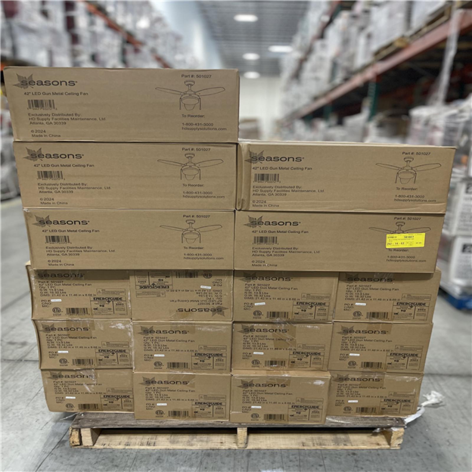 DALLAS LOCATION- Seasons® 42 In. 3-Blade LED Ceiling Fan W/ Light Pallet (44 Units)