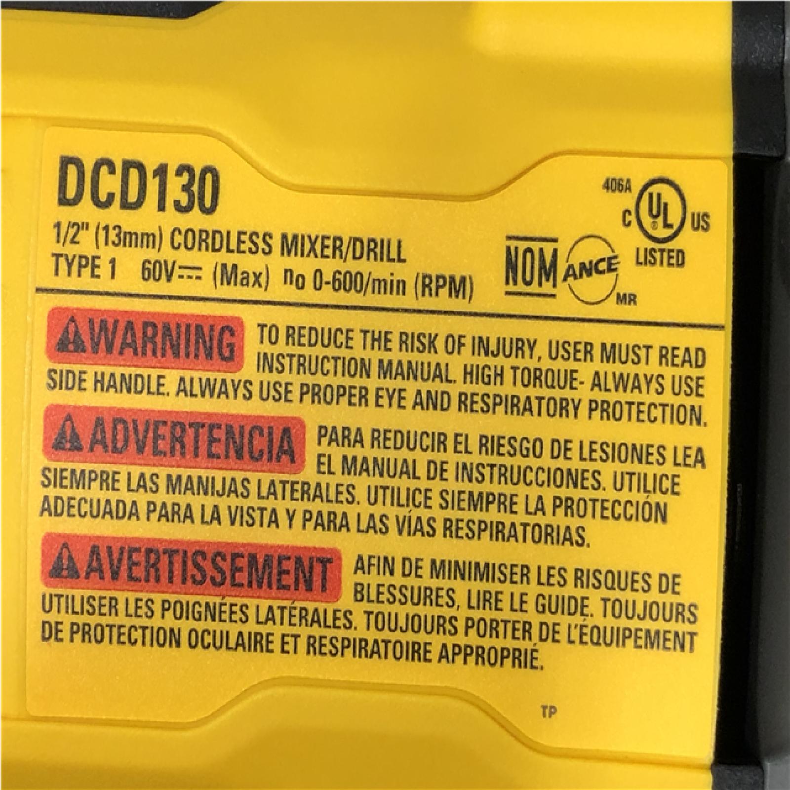 AS-IS DEWALT FLEXVOLT 60-Volt MAX Cordless Brushless 1/2 in. Mixer/Drill with E-Clutch (Tool-Only)