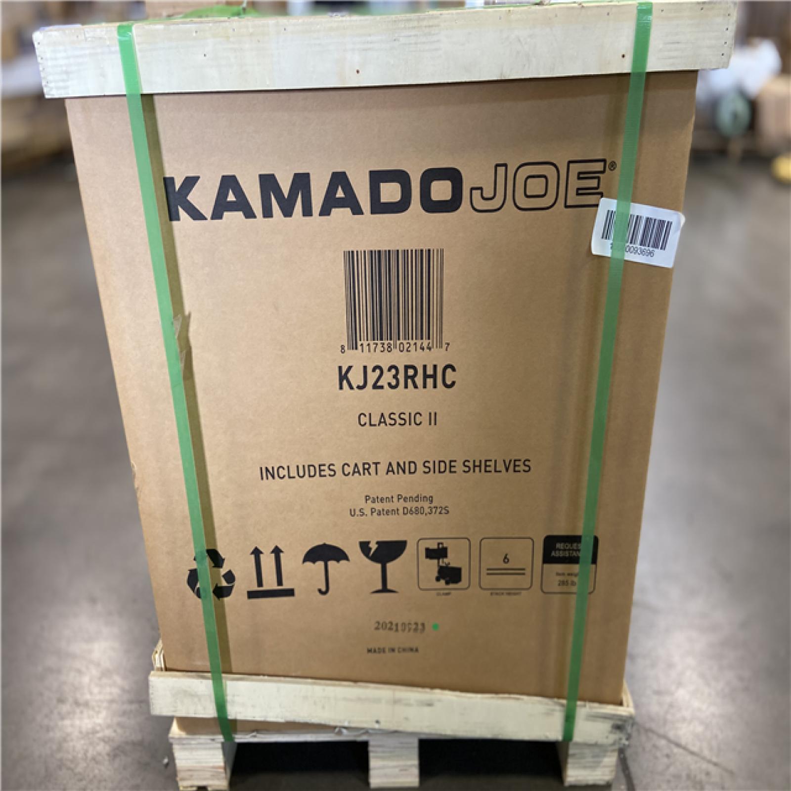 DALLAS LOCATION -Kamado Joe Classic Joe II 18 in. Charcoal Grill in Red with Cart, Side Shelves, Grate Gripper, and Ash Tool