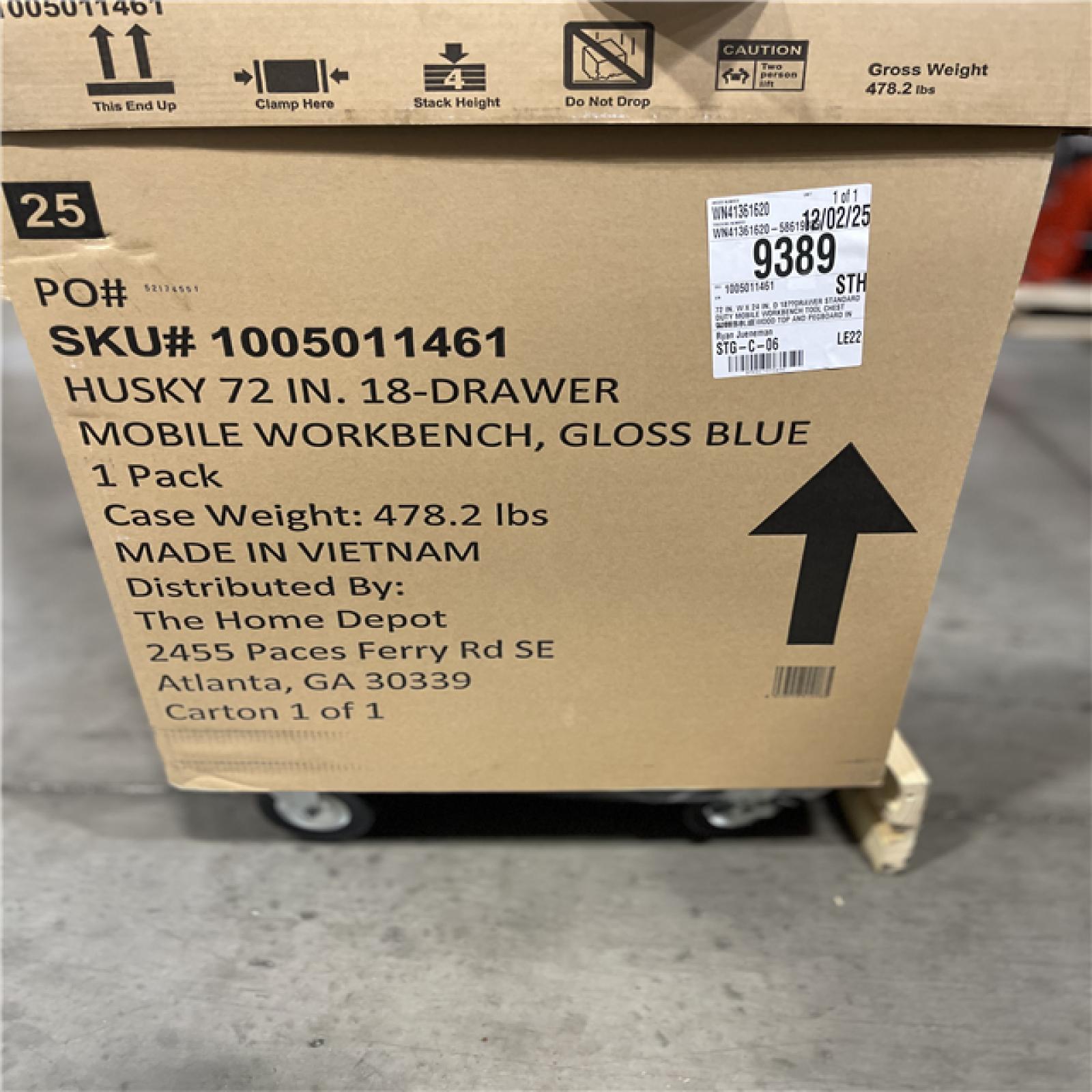 DALLAS LOCATION - Husky Tool Storage 72 in. W Standard Duty Gloss Blue Mobile Workbench Tool Chest