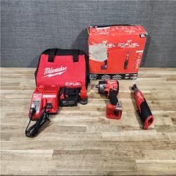 HOUSTON LOCATION - AS-IS (APPEARS LIKE NEW) Milwaukee FUEL 18V Cordless Mid Torque 1/2 in. Impact Wrench w/ M12 FUEL 3/8 in. Ratchet & Battery/Charger Combo Kit