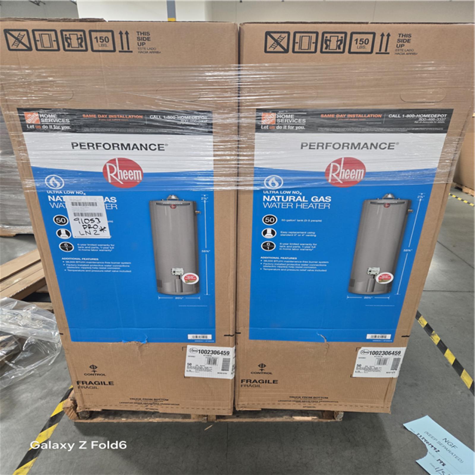 CALIFORNIA NEW RHEEM 50 GAL NATURAL GAS WATER HEATERS ULTRA LOW NOx (24pallets-96units)