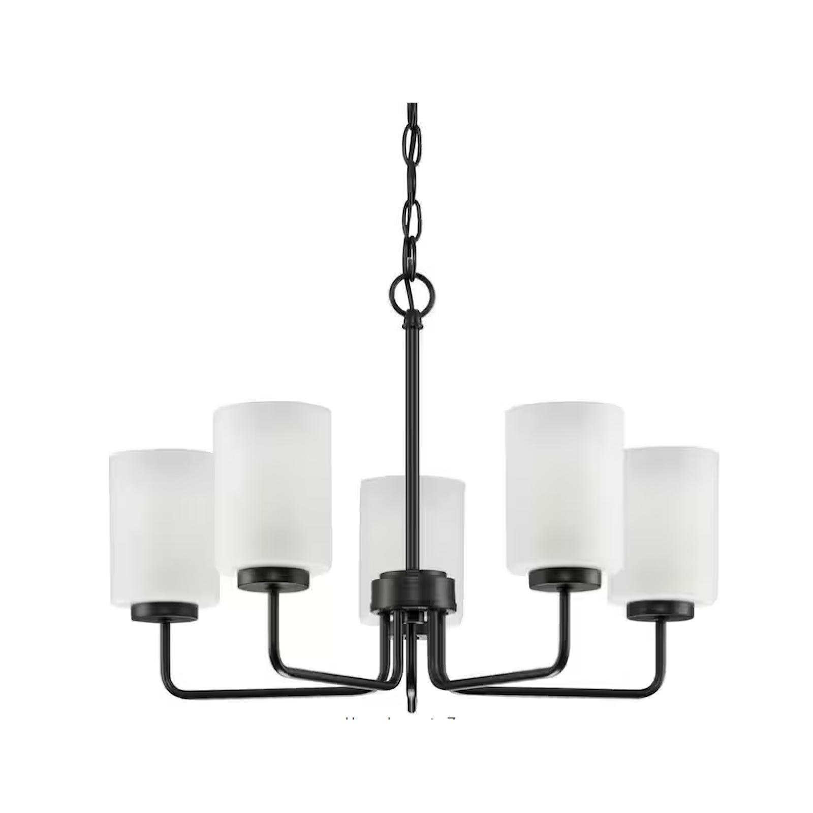 DALLAS LOCATION-Progress Lighting Merry 5-Light Matte Black Etched Glass Transitional Chandelier Light PALLET-(12 UNITS)