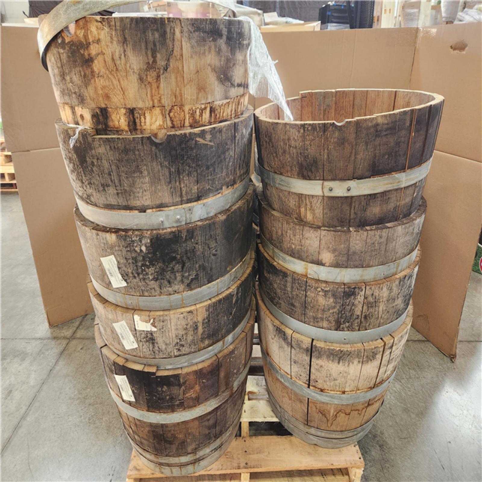 Phoenix AS-IS 26 in. Dia x 17.5 in. H White Oak Wood Whiskey Barrel Pallet (15-Barrels)