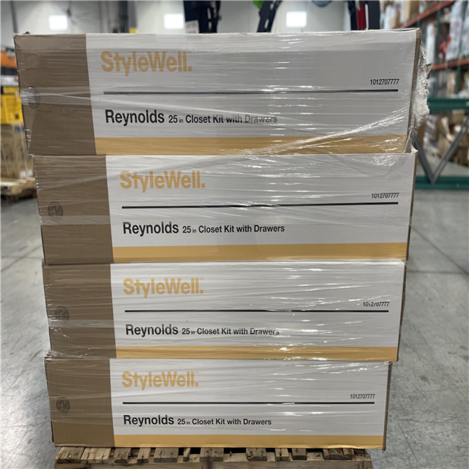 DALLAS LOCATION - Reynolds 25 in. W x 83.25 in. H Brown Laminate Board Traditional Closet System Tower with 3-Drawers PALLET-(8 UNITS)