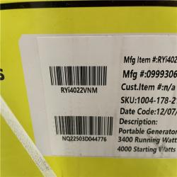 NEW! - RYOBI 4000-Watt Recoil Start Gasoline Powered Digital Inverter Generator