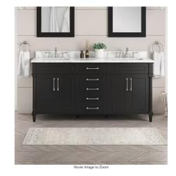 DALLAS LOCATION - Home Decorators Collection Aberdeen 72 in. Double Sink Black Bath Vanity with Carrara Marble Top (Assembled)