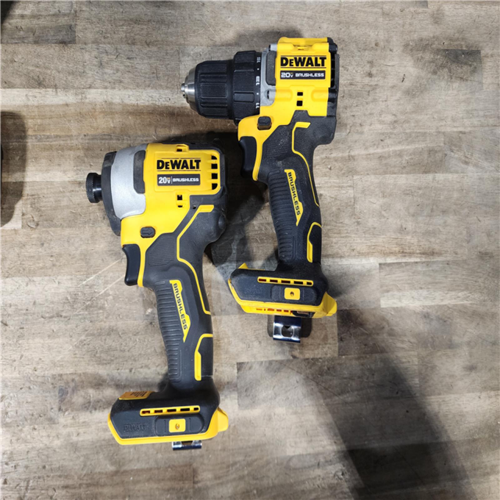 HOUSTON LOCATION - AS-IS Dewalt DCK225D2 20V MAX ATOMIC Brushless Compact Lithium-Ion 1/2 in. Cordless Drill Driver and 1/4 in. Impact Driver Combo Kit with 2 Batteries 2 Ah
