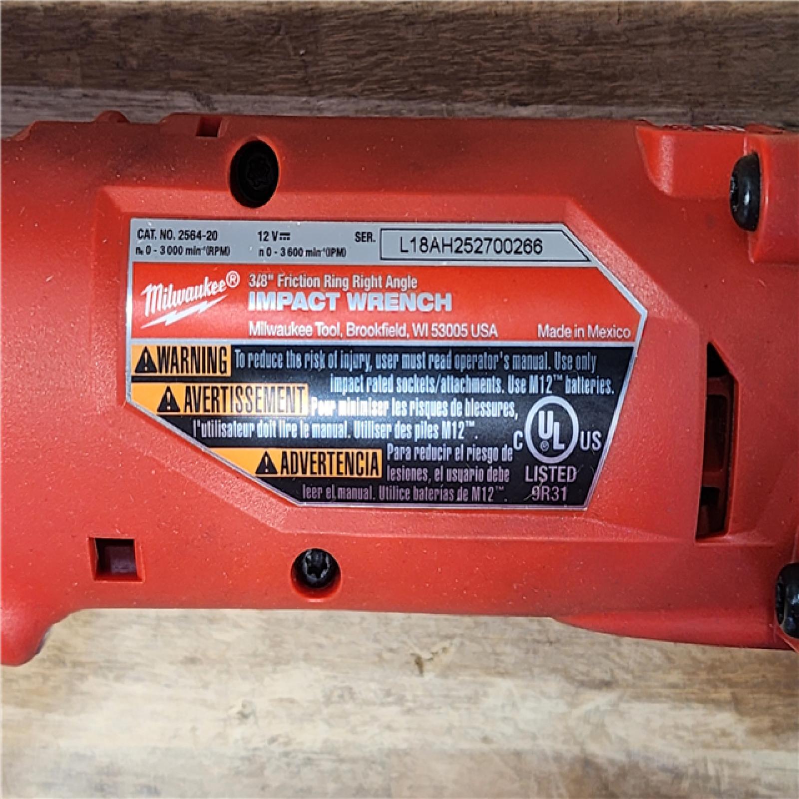 HOUSTON LOCATION - AS-IS Milwaukee FUEL 12V Lithium-Ion Brushless Cordless 3/8 in. Right Angle Impact Wrench (Tool-Only)