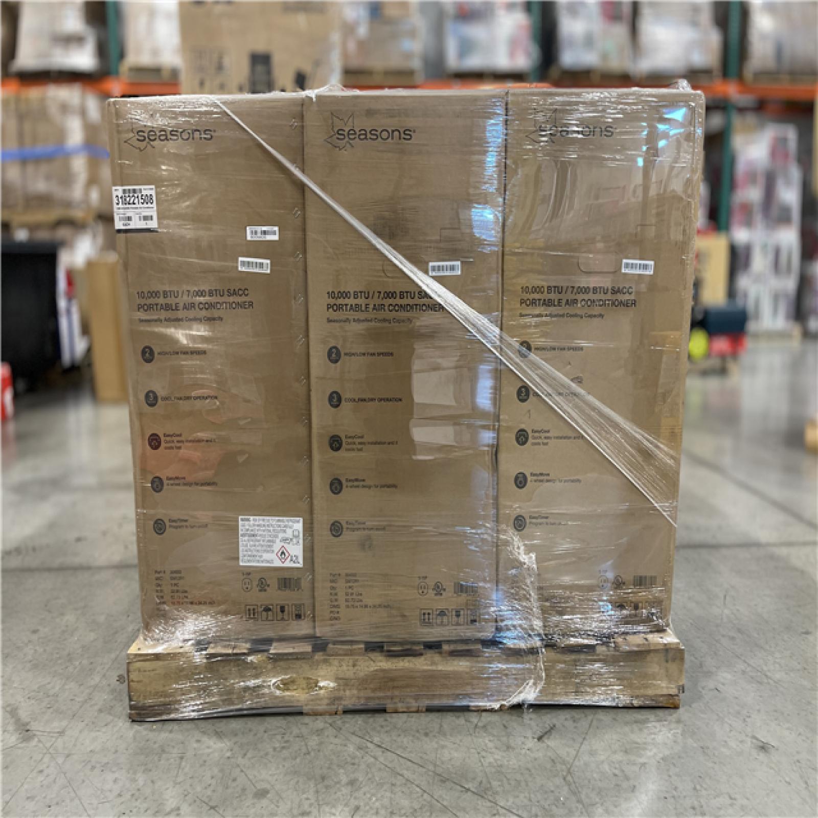 DALLAS LOCATION -Seasons 10 000 Btu/7 000 BTU DOE Portable Air Conditioner PALLET-(9 UNITS)