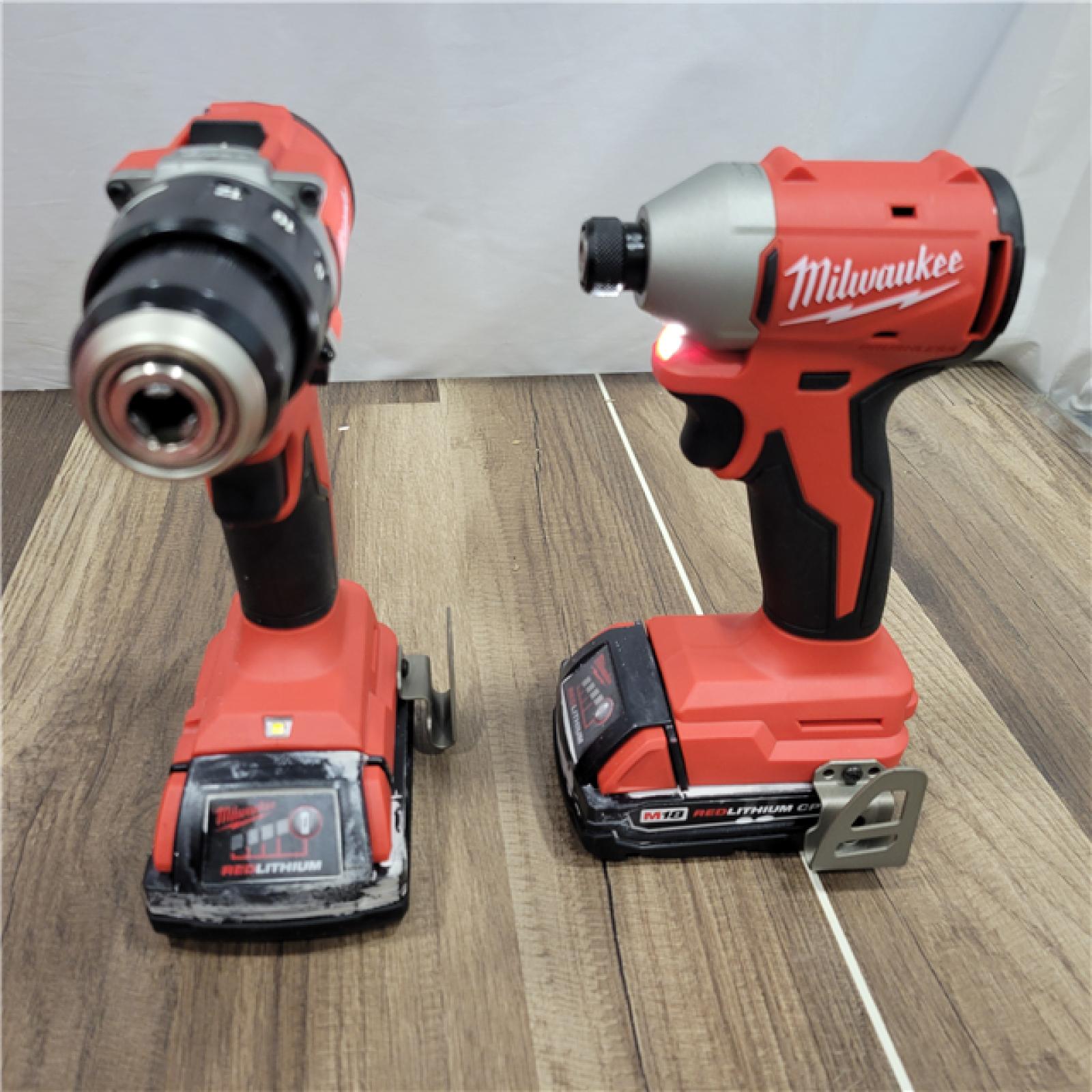 AS-IS Milwaukee M18 18V Lithium-Ion Brushless Cordless Compact Drill/Impact Combo Kit (2-Tool) W/(2) 2.0 Ah Batteries, Charger & Bag