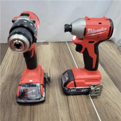 AS-IS Milwaukee M18 18V Lithium-Ion Brushless Cordless Compact Drill/Impact Combo Kit (2-Tool) W/(2) 2.0 Ah Batteries, Charger & Bag