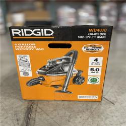 NEW! - RIDGID 4 Gal. 5.0 Peak HP Portable Shop Vacuum WD4070 Wet Dry Vac with Fine Dust Filter  14 ft. Locking Hose