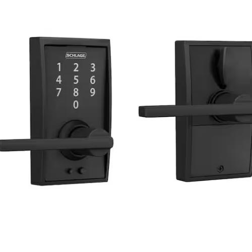 NEW! - Schlage Century Matte Black Touch Keyless Touchscreen Door Lock with Latitude Handle