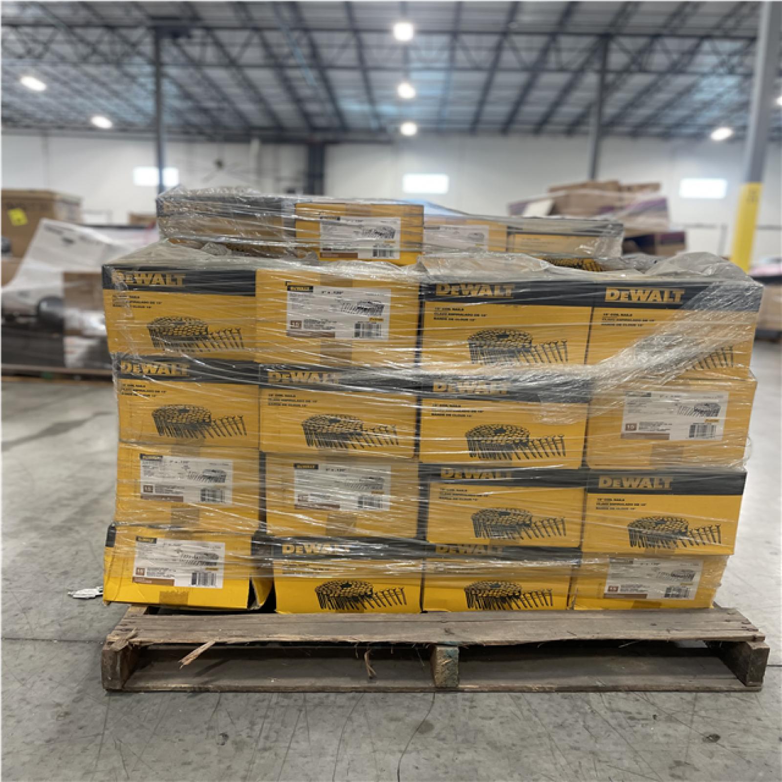 DALLAS LOCATION- AS-IS HOME DEWALT 3 in. x 0.120 in. Metal Coil Nails (2700 per Box) (54 BOXES)
