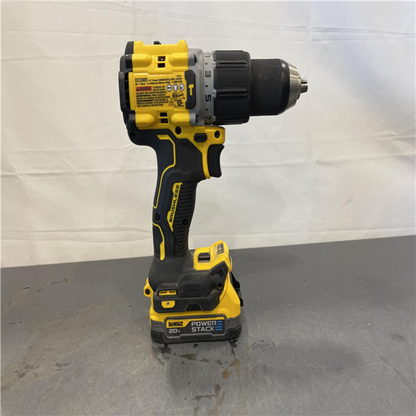 AS-IS - DEWALT 20V Compact Cordless 1/2 in. Hammer Drill and 20V MAX POWERSTACK Compact Battery Starter Kit