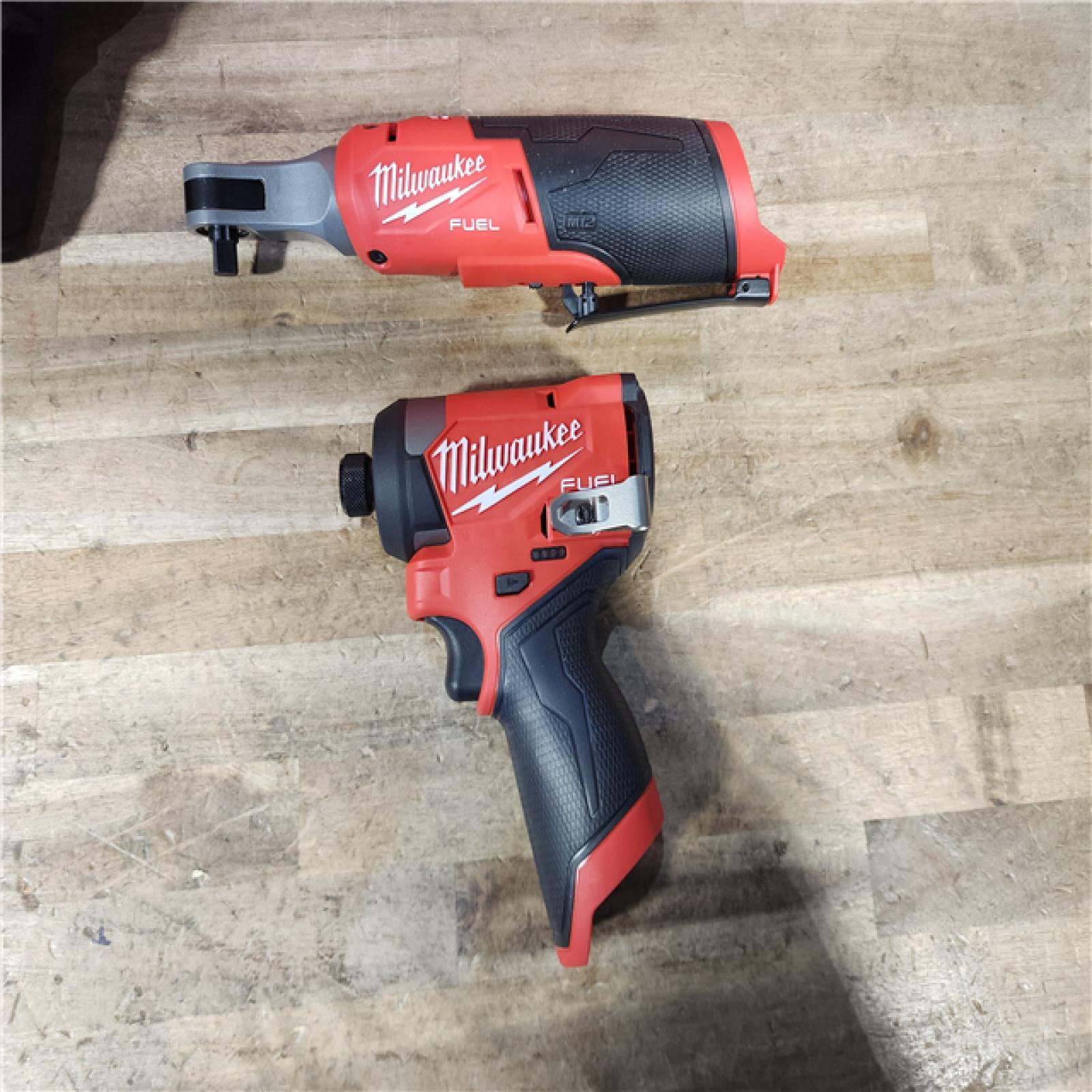HOUSTON LOCATION - AS-IS Milwaukee FUEL 12V Lithium-Ion Cordless 3/8 in. Ratchet and 1/4 in. Impact Driver Kit
