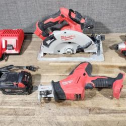 HOUSTON LOCATION - AS-IS MILWAUKEE 4 TOOL COMBO KIT W/ (2) BATTERY & CHARGER