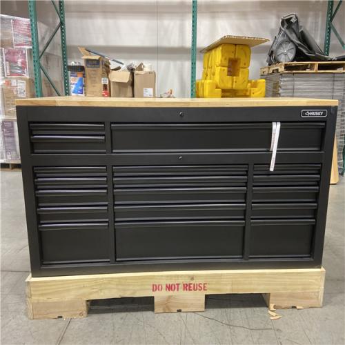 DALLAS LOCATION - Husky 72 in. W x 24 in. D Heavy Duty 18-Drawer Mobile Workbench Cabinet with Adjustable-Height Hardwood Top in Matte Black